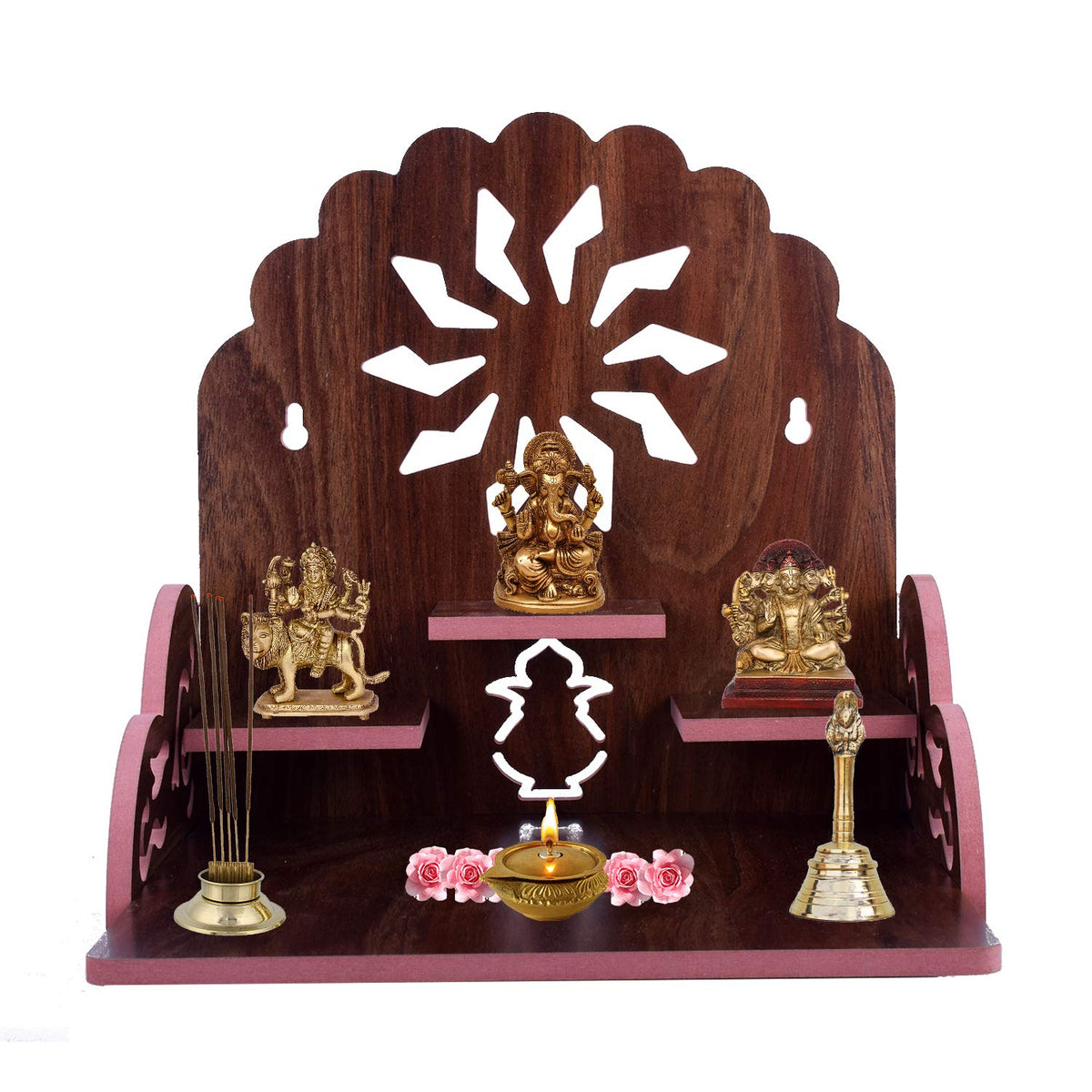 Lyrics Creation Fully Handmade Beautiful Wooden Home and Office Temple/Pooja Mandir(28 x 28 x 26 cm) (Dark Brown 3)