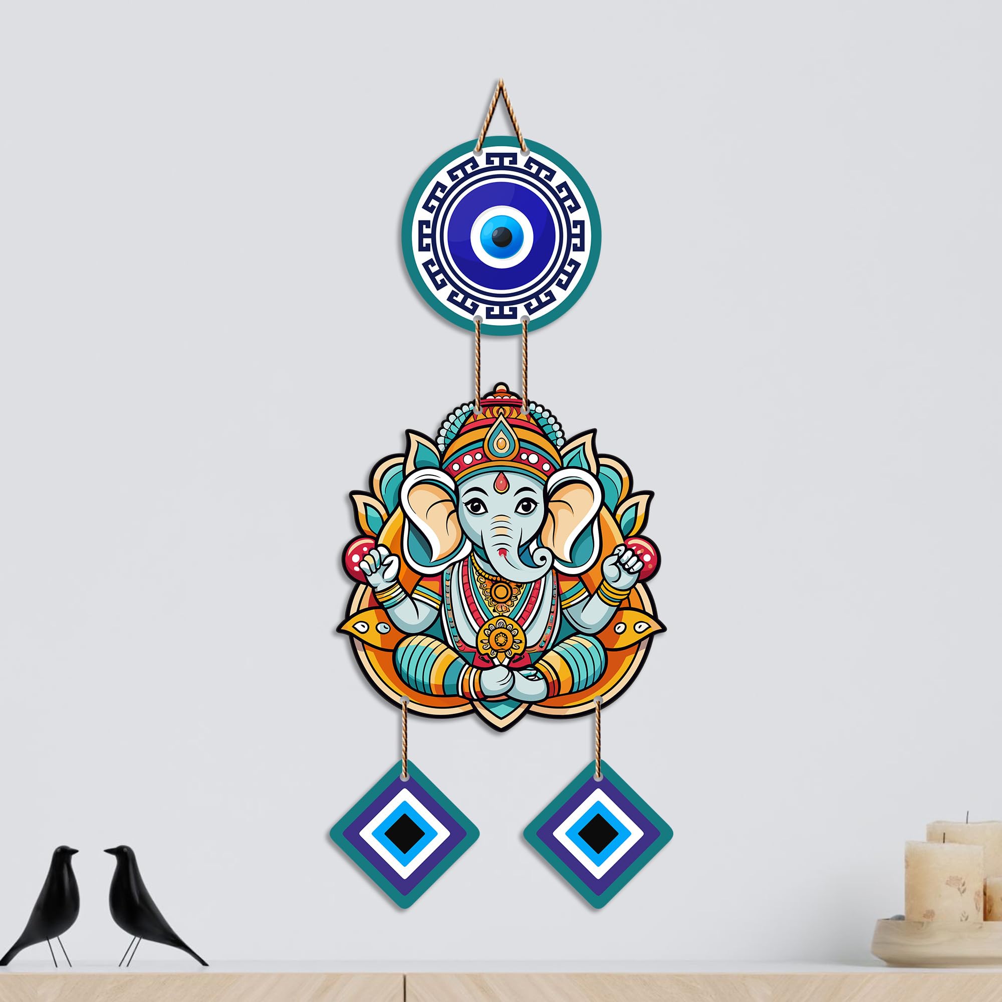 Artvibes Shri Ganesh Evil Eye Protection Wall Hanging for Home Entrance | Nazar Battu MDF Wall Decor | Positive Energy Vastu Art for Living Room | Hallway | Office & Balcony | Gift Item (WH_8555N)