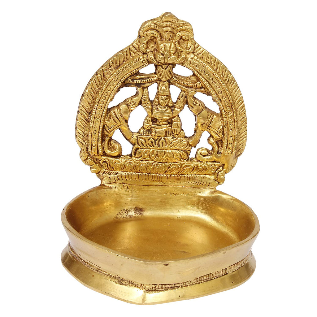 Artvarko Solid Pure Brass Gajlaxmi Oil Diya Large Deepam for Home Decor Puja Decorative Deepak Temple 6 Inch