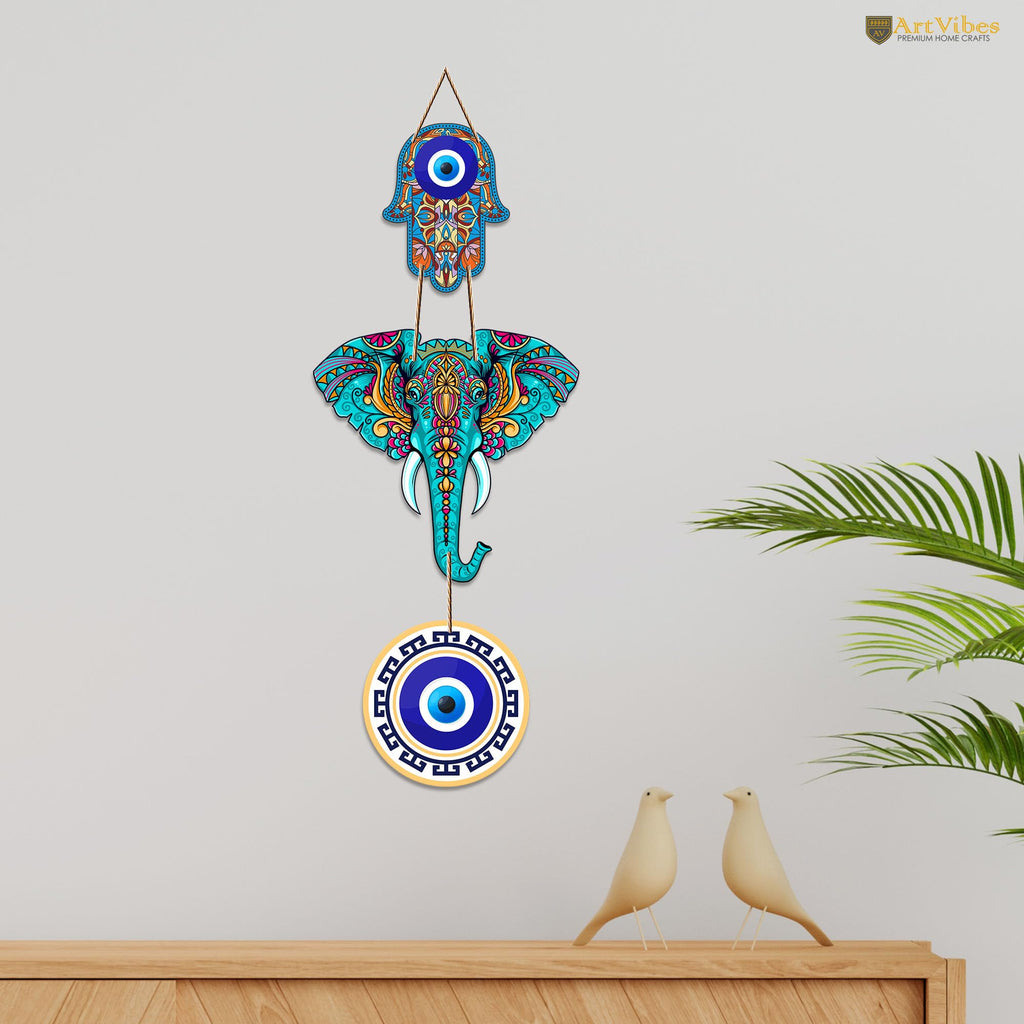 Artvibes Designer Elephant Wooden Wall Hanging For Luck Properity For Home Decoration | Livingroom | Spiritual Decor Items | Wall Illustrations | Ethnic Wall Decor | Wall Art Print (WH_8506N)