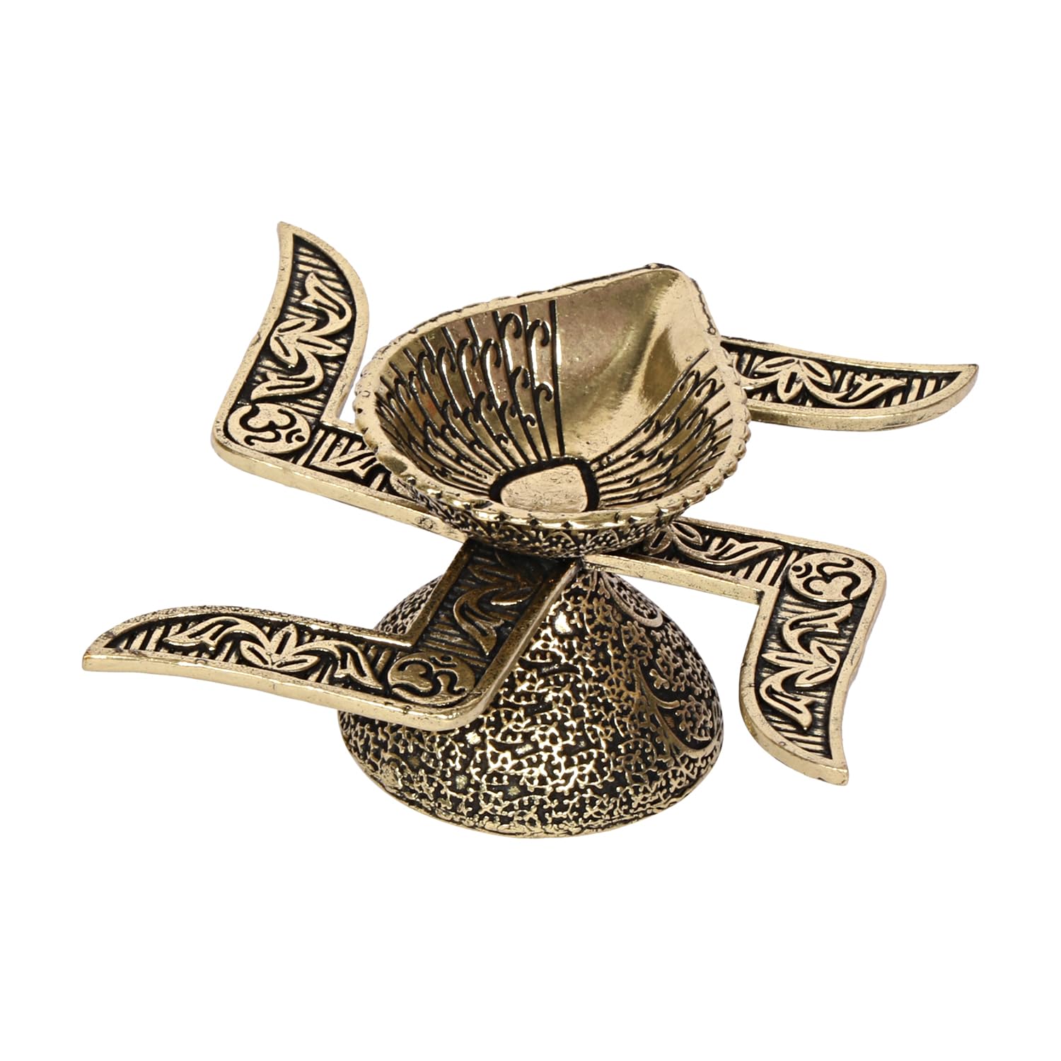 Artvarko Brass Om Swastik Diya Oil Lamp for Home Gallery Entrance Temple Decor Diwali Decorative Table Deepak Deepam Gift.(Small 7x7x4 cm)