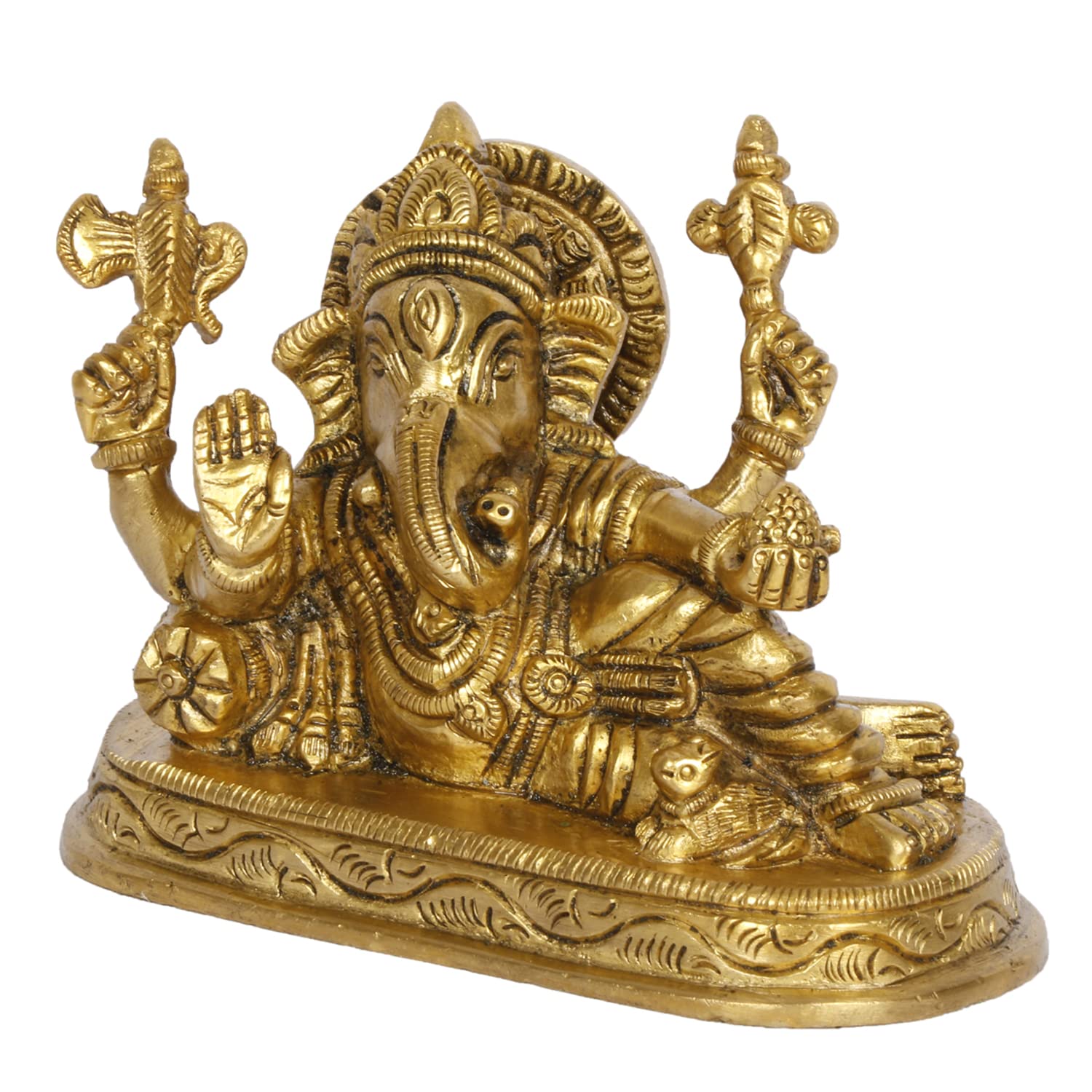 ARTVARKO Brass Ganesh Resting Statue Murti Blessing Ganesha Idol Vinayak Ganpati for Home Entrance Décor Temple Puja Gift.