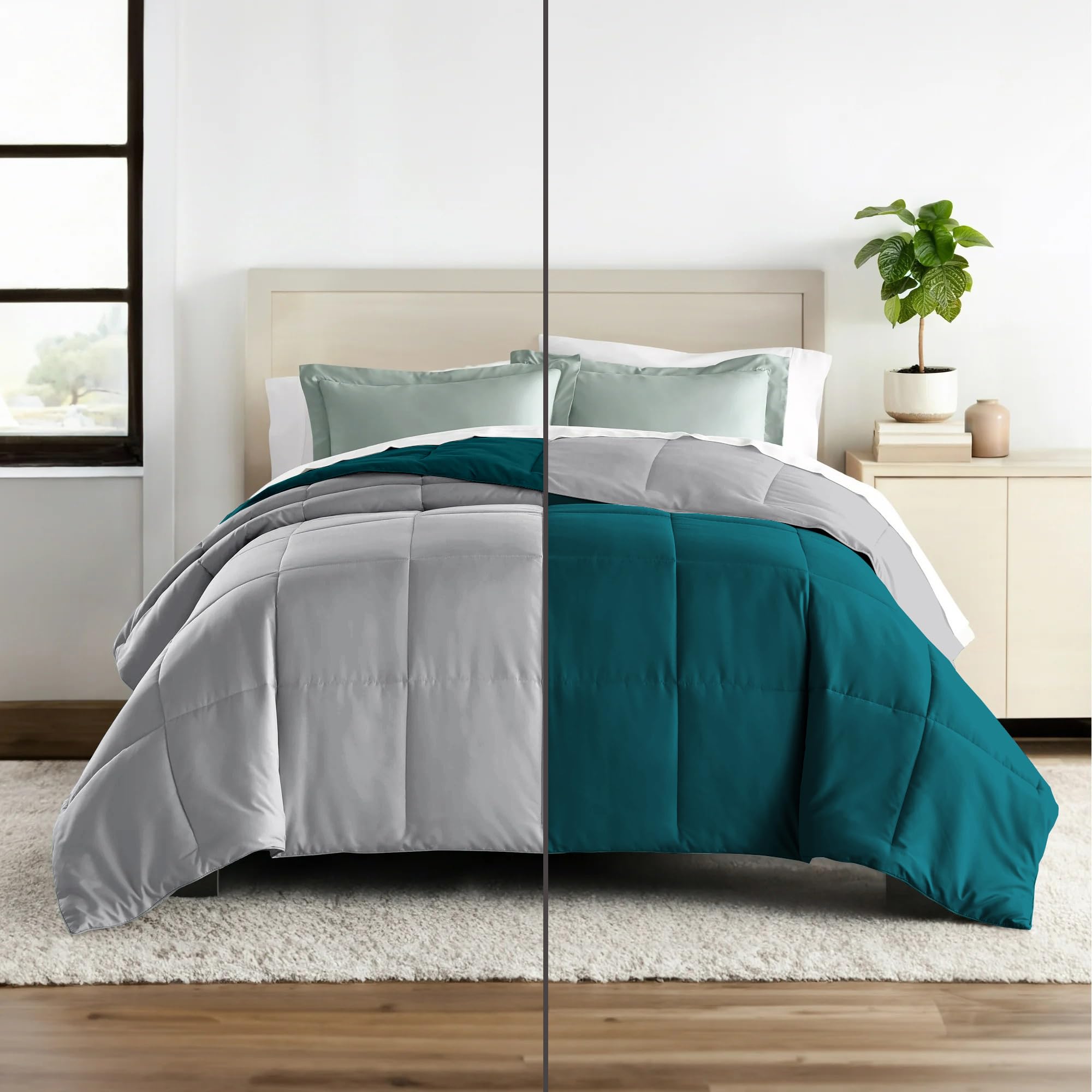 Hotel Collection 150 Gsm All Season Comforter Single Bed AC Blanket/Quilt/Rajai Soft & Breathable Microfiber Lightweight (60 X 90 Inches) - Single Bed Comforter - Teal/Silver Grey Color Kafalo