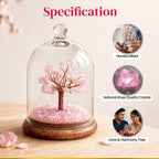 BhagyaG Rose Quartz Crystal Tree with Glass Dome & Wooden Base | Natural Pink Rose Quartz Gemstone Tree Showpiece for Home, Office & Décor | Love & Harmony Gift