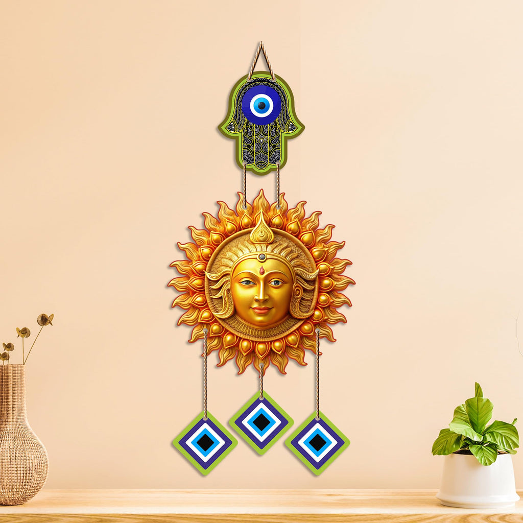 Artvibes Sun Face Evil Eye Wall Hanging for Home Entrance Door Decor | Nazar Battu Protection Hanging for Living Room Bedroom Office | Vastu Positive Energy Good Luck Decorative Gift (WH_85125N)