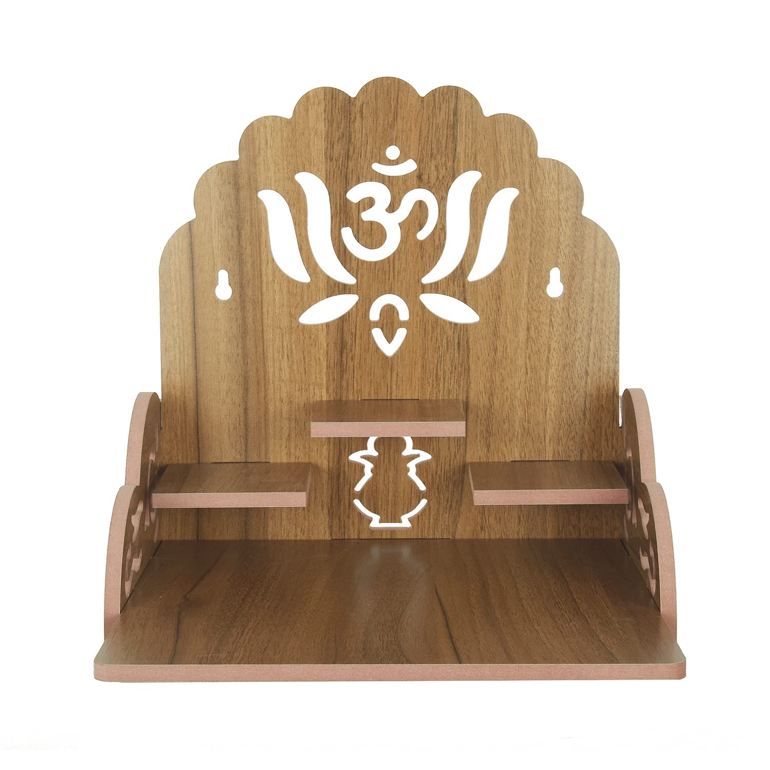 Om Shree Fully Handmade Beautiful Wooden Home and Office Temple/Pooja Mandir(28 x 28 x 26 cm) (Brown 6)