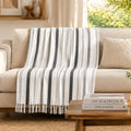 Furnofy 100% Cotton Sofa Throw | Handmade Throw - 50x60 Inches (Pack of 1) (White Striped) Kafalo