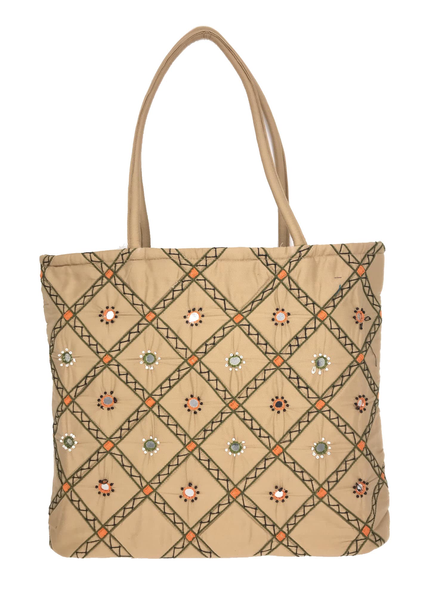 srishopify handicrafts Womens Handbag Travel Shoulder bag Traditional Tote bag Cotton handmade wedding gifts for marriage birthday (30x40x10 Medium size) (beige handbags for women)