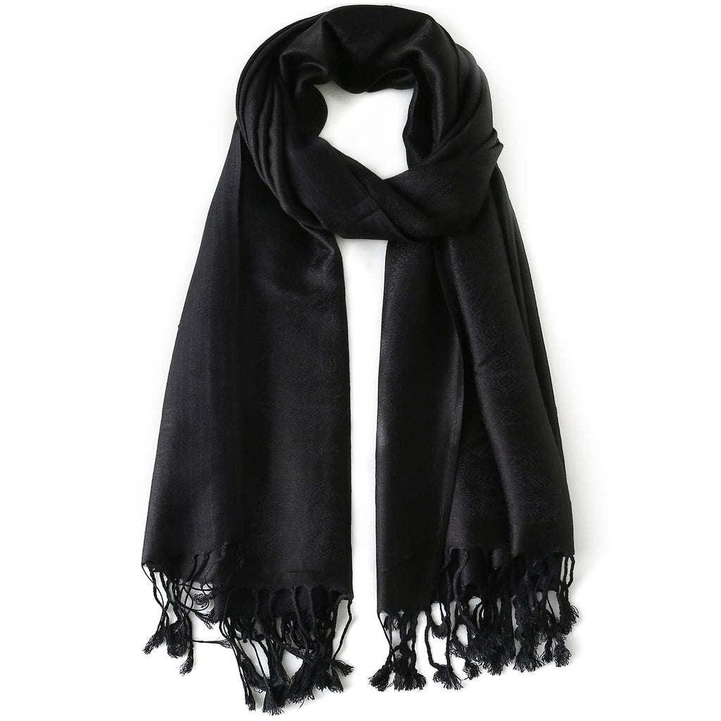 Ciormis Two Tone Silky Paisley Pashmina Shawl Scarf, Soft Women's Rave Jacquard Pashminas Wrap Scarves, N#. Black Paisley, 79*28