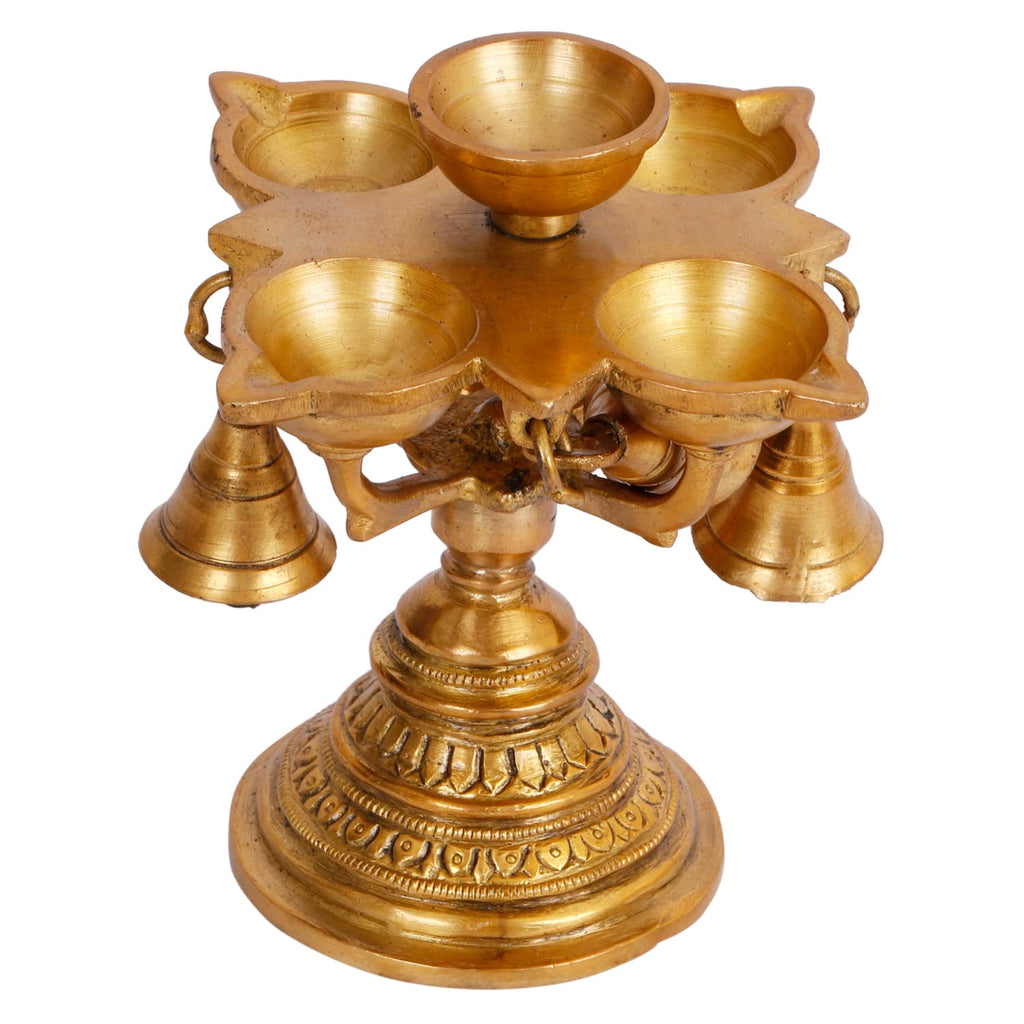 ARTVARKO Diya with Bell Designer Traditional Brass Handmade Table Décor with Stand for Home Diwali Gift Temple Pooja Height 5 Inch