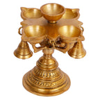 ARTVARKO Diya with Bell Designer Traditional Brass Handmade Table Décor with Stand for Home Diwali Gift Temple Pooja Height 5 Inch