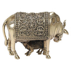 ARTVARKO Superfine Brass Kamdhenu Cow and Calf, Vastu Gau MATA Idol, Vastu Nandi Religious Showpiece, Temple Puja Home Décor 5 Inch