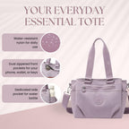 MOCA Women Nylon Tote Bag Lightweight Waterproof Handbag Large Capacity Multi Compartment Shoulder Crossbody Bag Daily Use Office Travel College Ladies Purse with Zipper (Lilac)