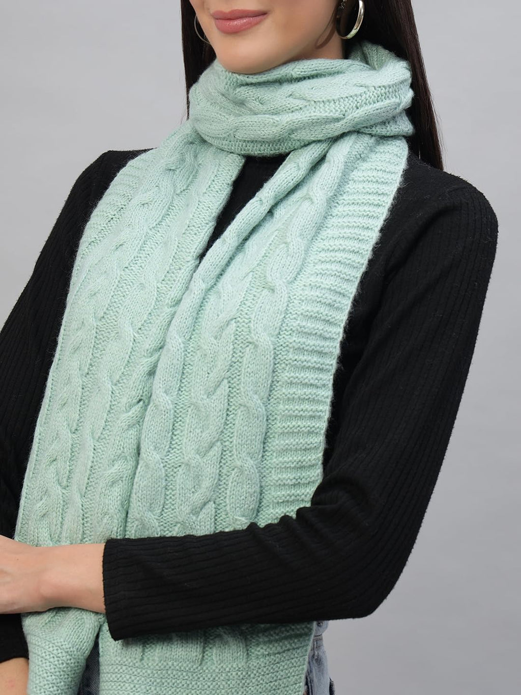 Ravaiyaa - Attitude is everything Reversible Wool Scarves Knitted Pattern Women Neck Wraps Muffler Winter Wool Scarf 65 x14 Inch (Green)