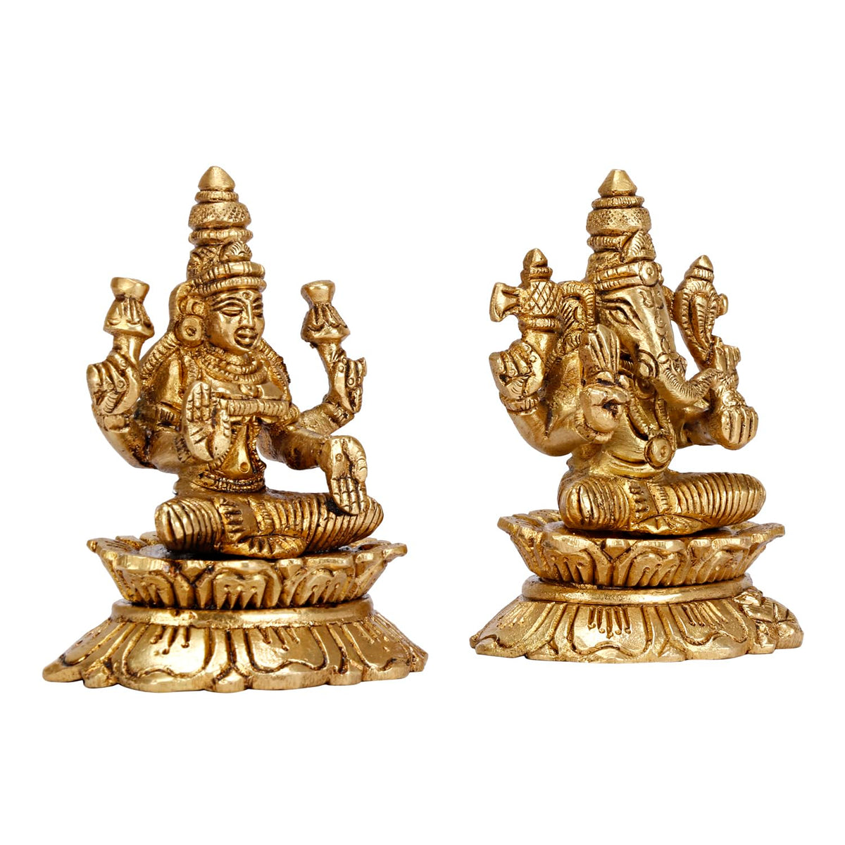 ARTVARKO Brass Lakshmi Ganesh Sitting on Lotus Luxmi Ganesha Statue Mangalkari Ganpati Laxmi Idol Murti for Puja Home Décor Showpiece Gift 3.25 Inch