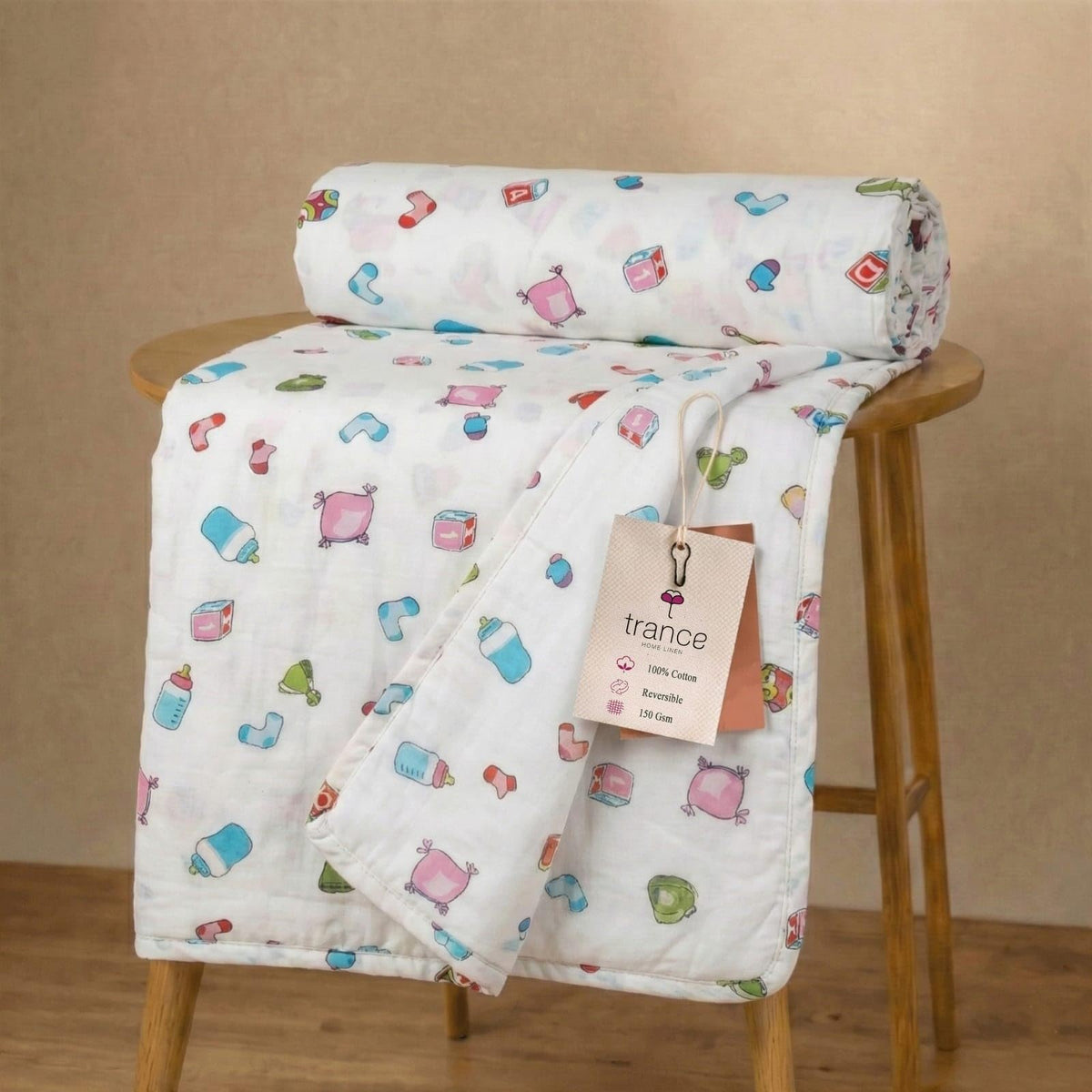 Trance Home Linen 100% Cotton | Kids Dohar | Double Bed | 150 GSM | Reversible Ac Comforter | Light Weight All Season Soft Blanket (84x88 Inches | Caps and Dies) Kafalo