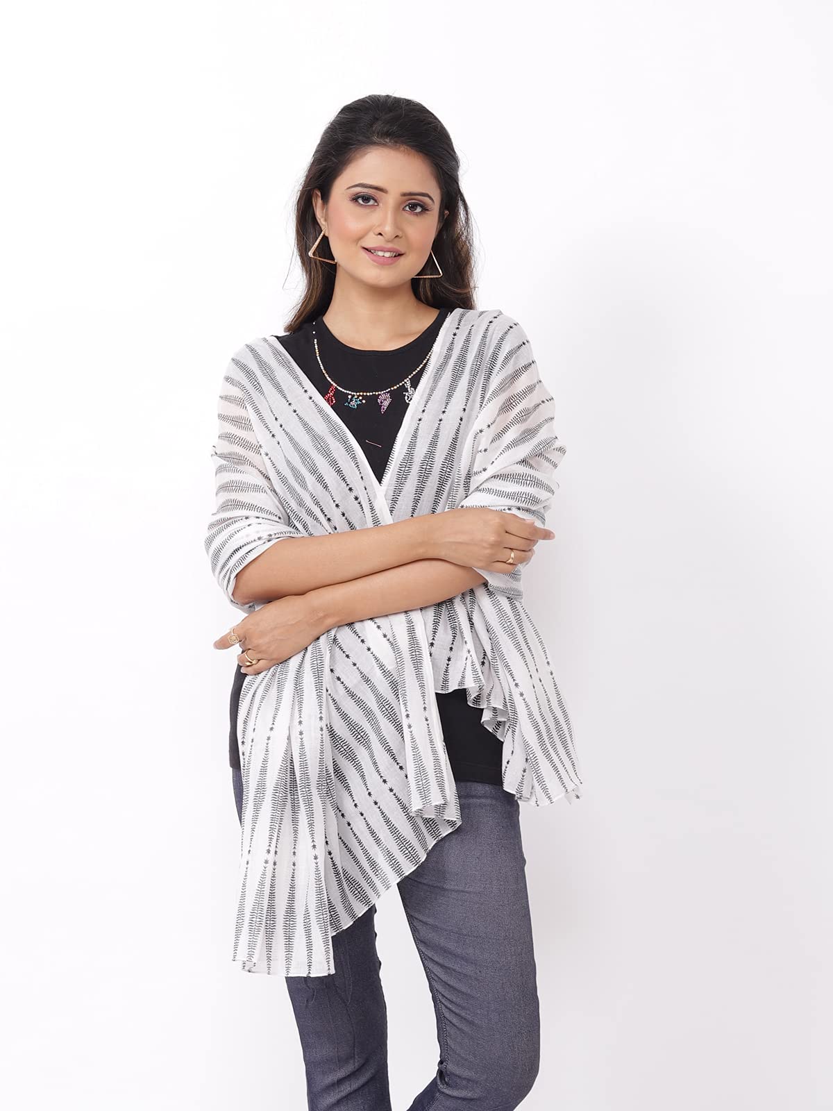 AQVA Printed Cotton Scarf for Women Stylish (Nawa Black) | Head and Face Cover Scarf for Girls with 100% Cotton | Soft & Lightweight Scarves/Stoles for all Weather (72 x 43 in)