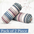 GLUN® Pack of 2 Zig Zag Multicolour Round Striped Bolster Pillow Covers, Size 16 inch x 30 inch (40 x 75 cm, Cream) Printed Polyester Silk Fabric for Living Room or Bedroom, Stylish & Modern Covers