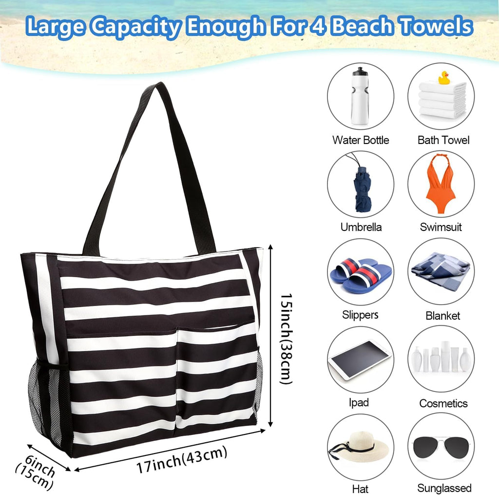 hirTa Roof Tote Bag for Teacher Women Office Girls Work Multipurpose Handbag Zipper Pocket Travel Grocery Beach Hobo Bag Waterproof Sandproof Lightweight Pool Bag(Bolt Black)