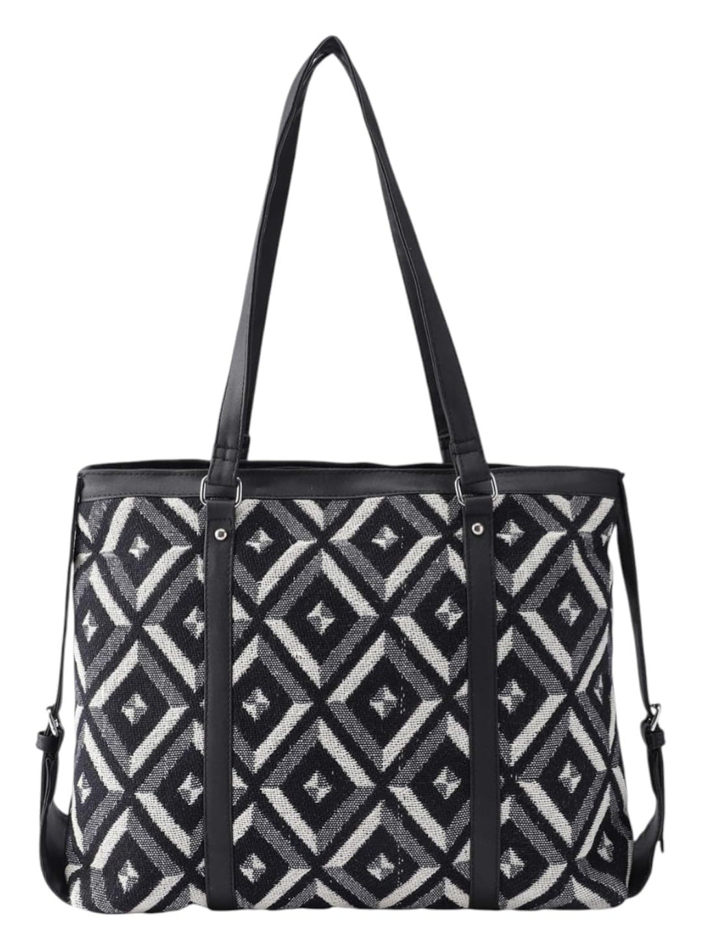 PRIMROSE Chevron Pattern Tote Bag for Women, Black and Beige (Beige)