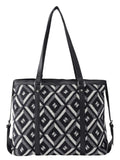 PRIMROSE Chevron Pattern Tote Bag for Women, Black and Beige (Beige)