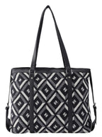 PRIMROSE Chevron Pattern Tote Bag for Women, Black and Beige (Beige)