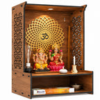 Fliptic Wooden Temple for Home with LED Spotlight | Wall Mounted Pooja Mandir for Home & Office | Decorative Wooden Mandir with Elegant Design for Living Room, Prayer Room & Home Temple Décor