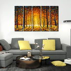VIBECRAFTS Beautiful Tree Forest In Sunset 5 Pieces Canvas Wall Painting For Home | Office | Living Room | Gift (PTVC5Pcs4_8504)