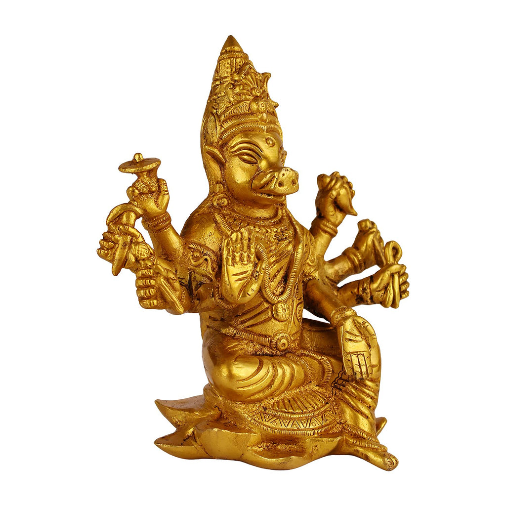 ARTVARKO Brass Varaha Statue Idol Third of The 10 incarnations (Avatars) of Lord Vishnu| Reincarnation of Lord Vishnu Varahi Amman Vilakku 7 Inch