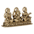 ARTVARKO Brass Laxmi Ganesha Saraswati Idol Lakshmi Ganesh Sarasvati Murti Statue Pooja Gift and Home Décor (Small Size 13.5x3x7 cm, 275 Gram)