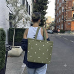 MASQ Premium ToteBag for Women with Zipper | Embroidered Foldable Shoulder Bag with Multiple Pockets | Spacious Handbag for College & Office | Eco-Friendly & Reusable (AP_TB_Olive_Daisy_01)