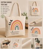 Supadaa Large Canvas Tote Bag For Women With Zipper Premium Cotton Shoulder Handbag Reusable Shopping Office College Travel Beach Grocery Bag (Rainbow)