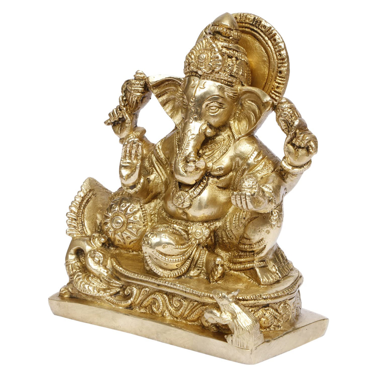 ARTVARKO Brass Lord Ganesha Murti in Resting Blessing Posture Sitting on Singhasana Ganesh Bhagwan Idol Ganpati Metal Statue 5.5 Inch