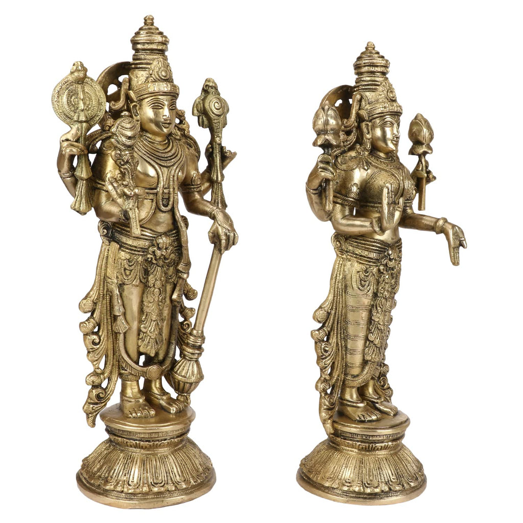 ARTVARKO Brass Lakshmi Narayan Murti Lakshmi Vishnu Maha Laxmi Standing Idol Height 13 Inches