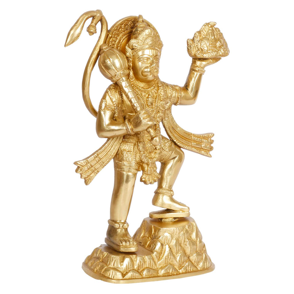 ARTVARKO Brass Hanuman ji Idol with Gandhmardn Hill Bajrang Bali Sankat Mochan Dronagiri Sumeru Hill Puja Decor Gift Height 9.5 inch