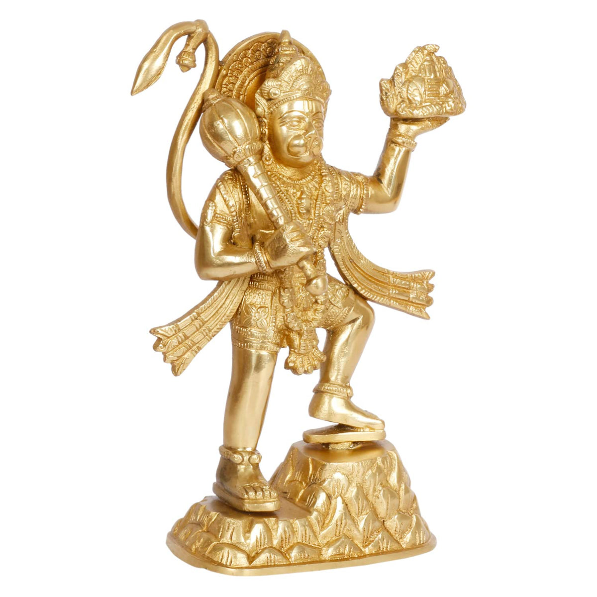ARTVARKO Brass Hanuman ji Idol with Gandhmardn Hill Bajrang Bali Sankat Mochan Dronagiri Sumeru Hill Puja Decor Gift Height 9.5 inch