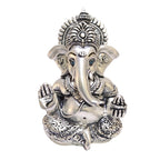 Gold Art India 999 Matte Silver Plated Antique Mukut Ganesha - 3.5 - Perfect for Gifting, Home Decor, Car Dashboard Murti Ganpati Idol for Home Decor Puja Statue Gift for Office Desk Puja Room, God
