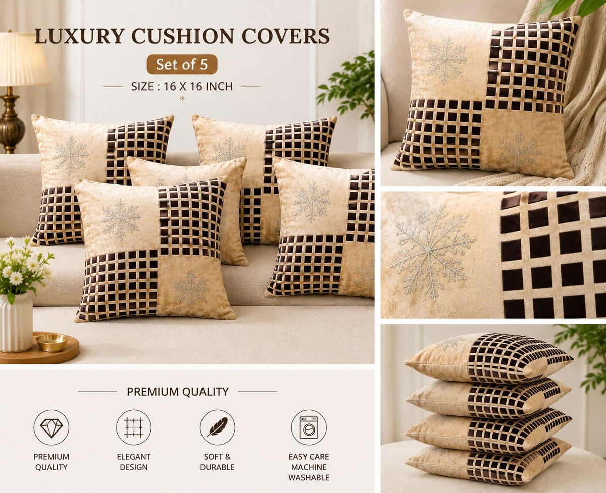 JDX Flower Fancy Cushion Cover Set for Living Room and Sofa, 8049_Beige