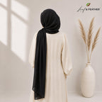 Leaf & FEATHER™ Chiffon Georgette Hijab Scarf for Women | 170 x 70 cm | Lightweight & Breathable Shawl | Daily Wear & Occasion (Black)