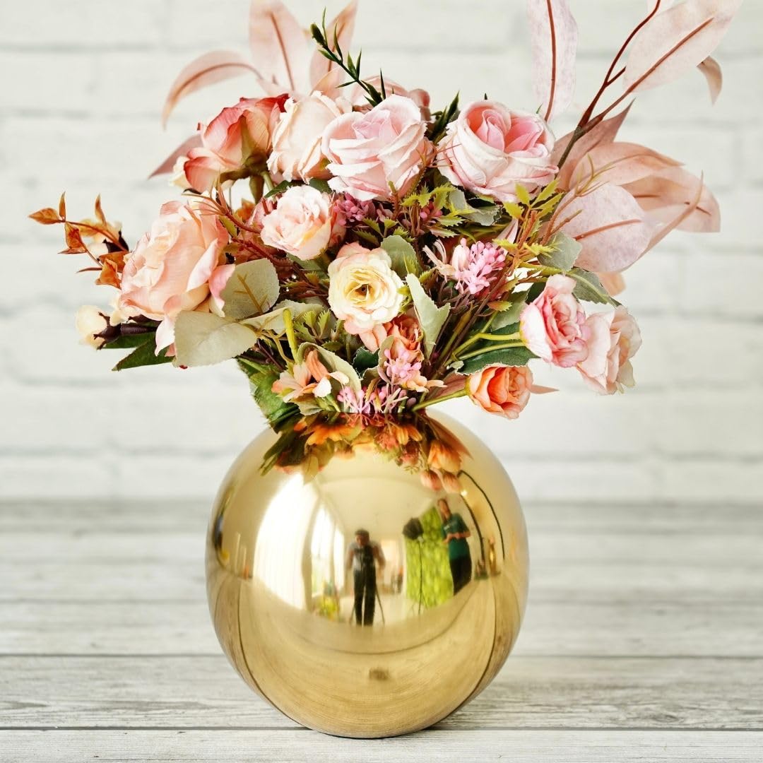 BEHOMA Metal Ball Round Metal Vase for, Gold