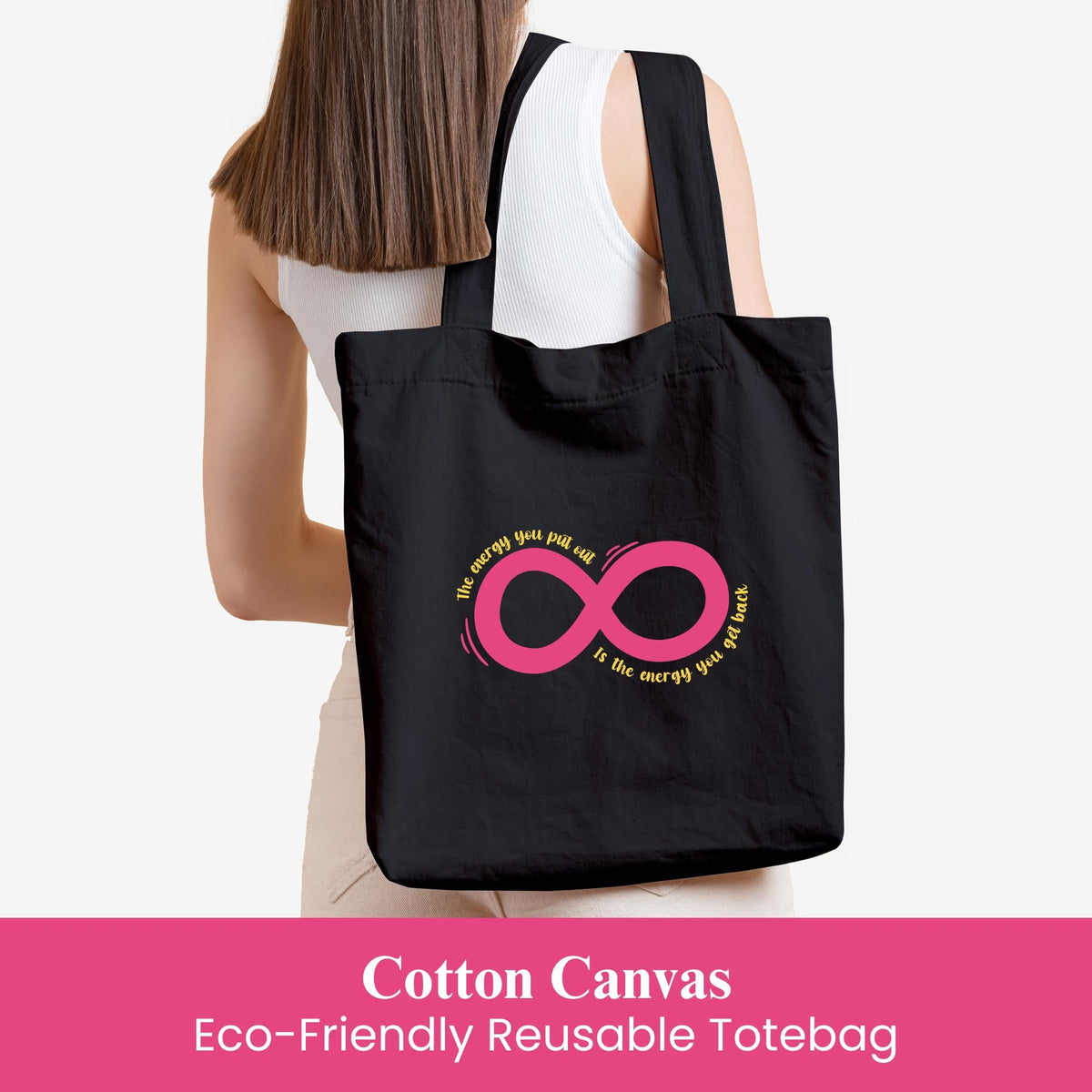 DOODLE Unisex Eco-Friendly Reusable Cotton Canvas Tote Bag | Inner & Outer Zip Pockets | Ideal for Travel, Shopping, College & Office Use | Infinity