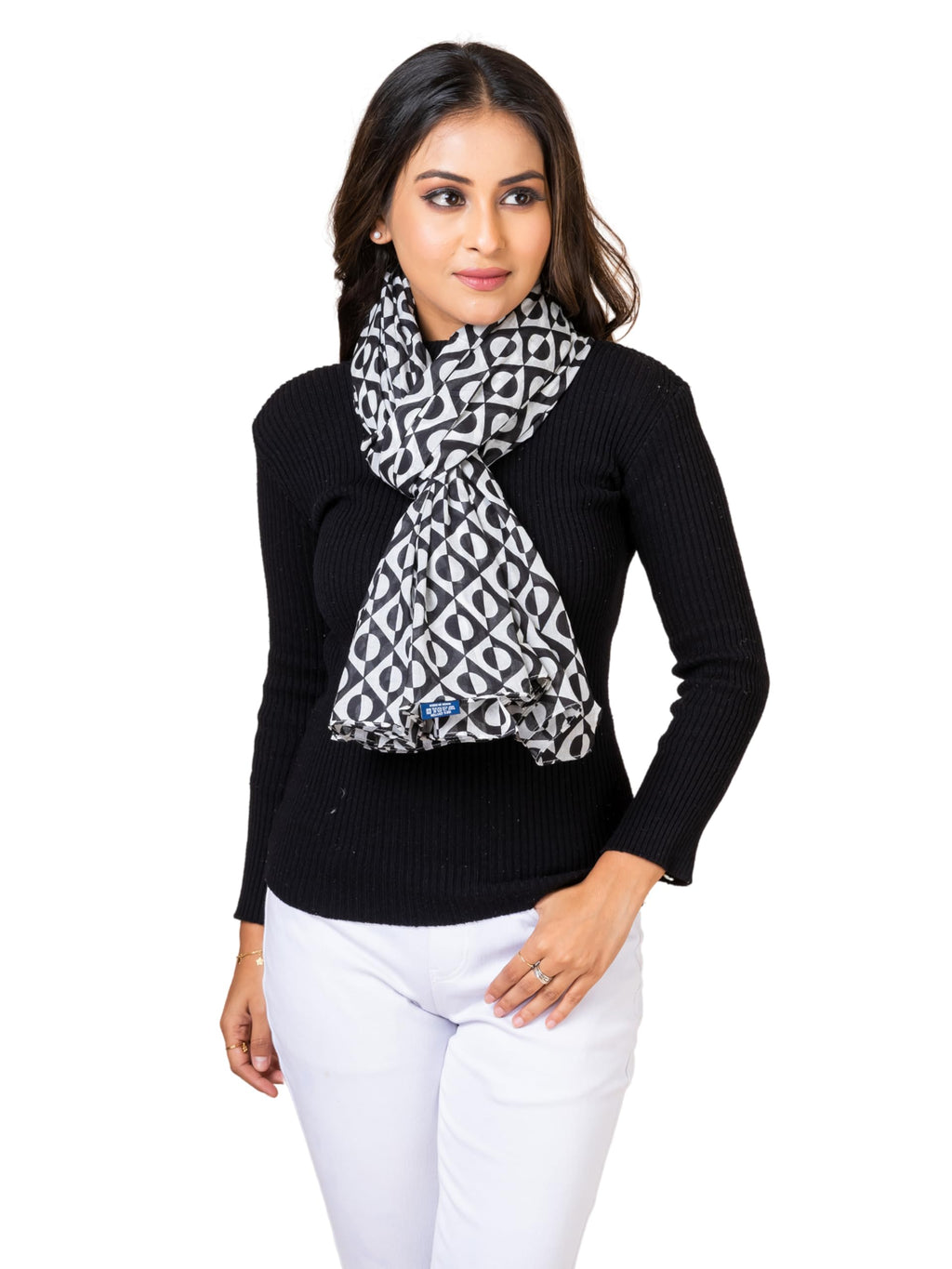 AQVA Printed Cotton Scarf for Women Stylish (Eclipse Black) | Head and Face Cover Scarf for Girls with 100% Cotton | Soft & Lightweight Scarves/Stoles for all Weather (72 x 43 in)