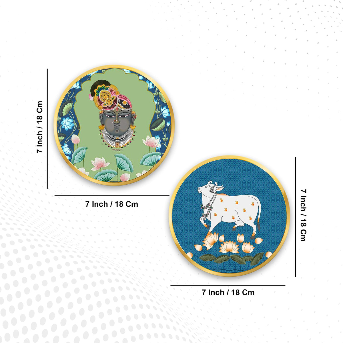 Artvibes Krishna Round Shape MDF Wooden Wall Decor Items | Spiritual Decor Items | Religious Wall Art | Wall Poster | Artwork| Stylish Modern Decor Item | Gift Items (WH_8811N), Set of 2