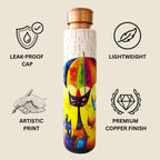PAINTZSTORIES Rainy Day Whiskers Meena Print Copper Water Bottle | Handcrafted Tamba Bottle | Premium Copper Water Bottle for Home Décor, Office, Travel & Gifting | 900 ml