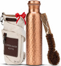 AVA DESIGNZ CLEO HOME (32 Oz/950 ml) Handcrafted Hammered-100% Ayurvedic Copper Water Bottle with Cleaning Brush and Canvas Bag | Lab-Tested, Leak-Proof Bottle