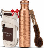 AVA DESIGNZ CLEO HOME (32 Oz/950 ml) Handcrafted Hammered-100% Ayurvedic Copper Water Bottle with Cleaning Brush and Canvas Bag | Lab-Tested, Leak-Proof Bottle