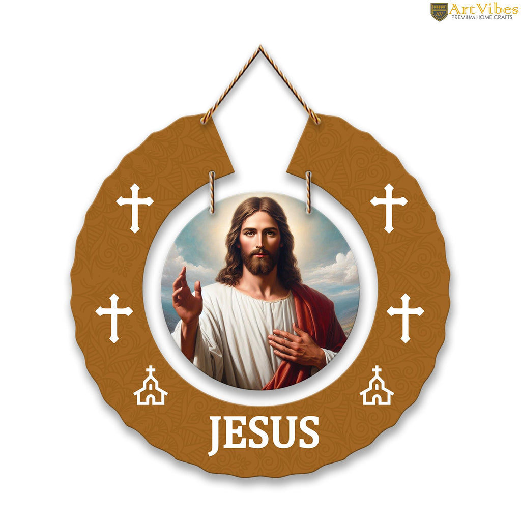 Artvibes Jesus Christ Round Shape MDF Wooden Wall Decor Items For Living Room | Office | Spiritual Decor Items | Religious Wall Art | Wall Poster | Modern Decor Items | Unique Gift (WH_9808N)