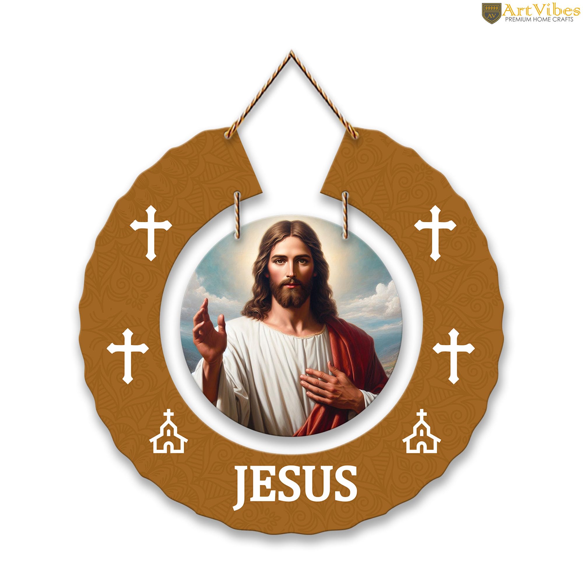 Artvibes Jesus Christ Round Shape MDF Wooden Wall Decor Items For Living Room | Office | Spiritual Decor Items | Religious Wall Art | Wall Poster | Modern Decor Items | Unique Gift (WH_9808N)