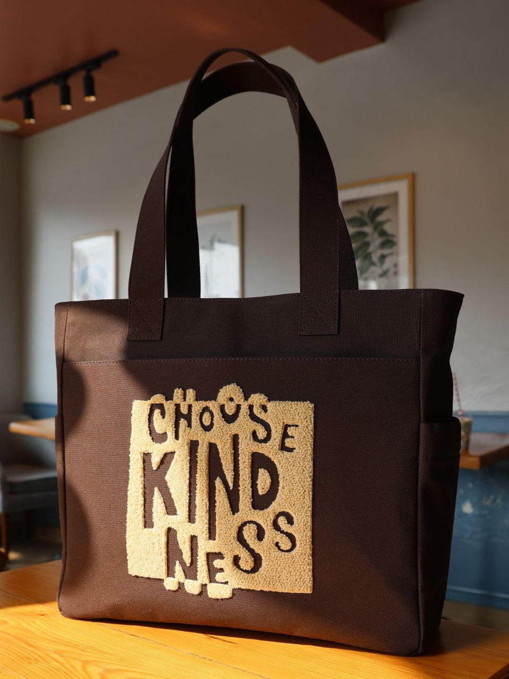 TSANTA U Shaped Canvas Tote Bag, 35.56x33.02 cm with 10.8 cm Gusset, Cotton, Zipper Closure, Laptop Compartment (Kindness)