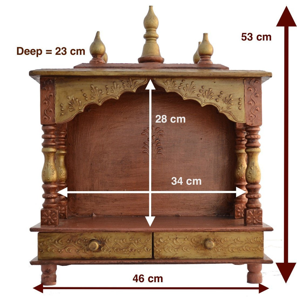 Jodhpur Handicrafts Wood MDF Religious Home Temple (46 x 23 x 55 cm, Gold & Brown)